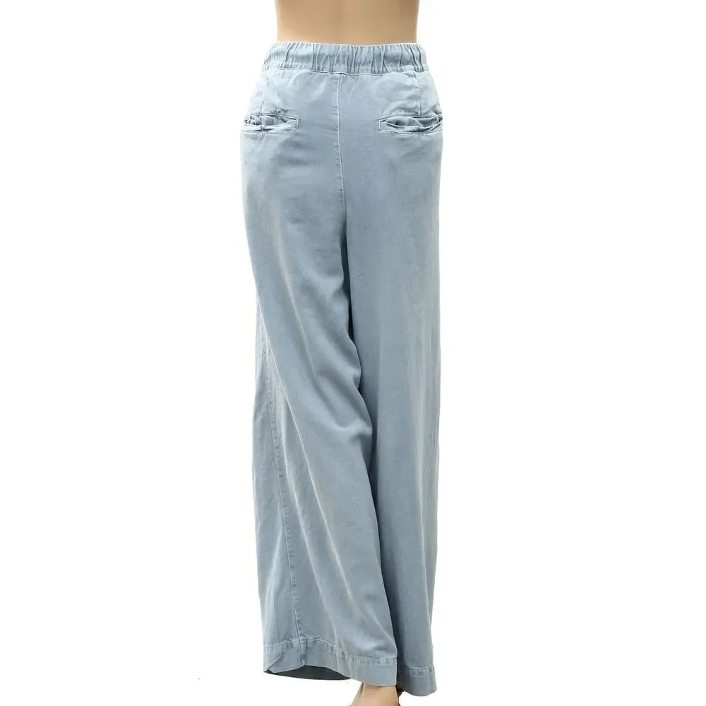 Free People Women's Wide-Leg Drawstring Trouser Pants Adjustable Blue XS 288550